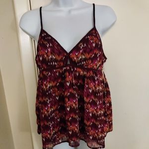 ⬇️NWT!Forever21 BabyDoll Spaghetti Strap top W/Magenta & Orange Print Sz.M